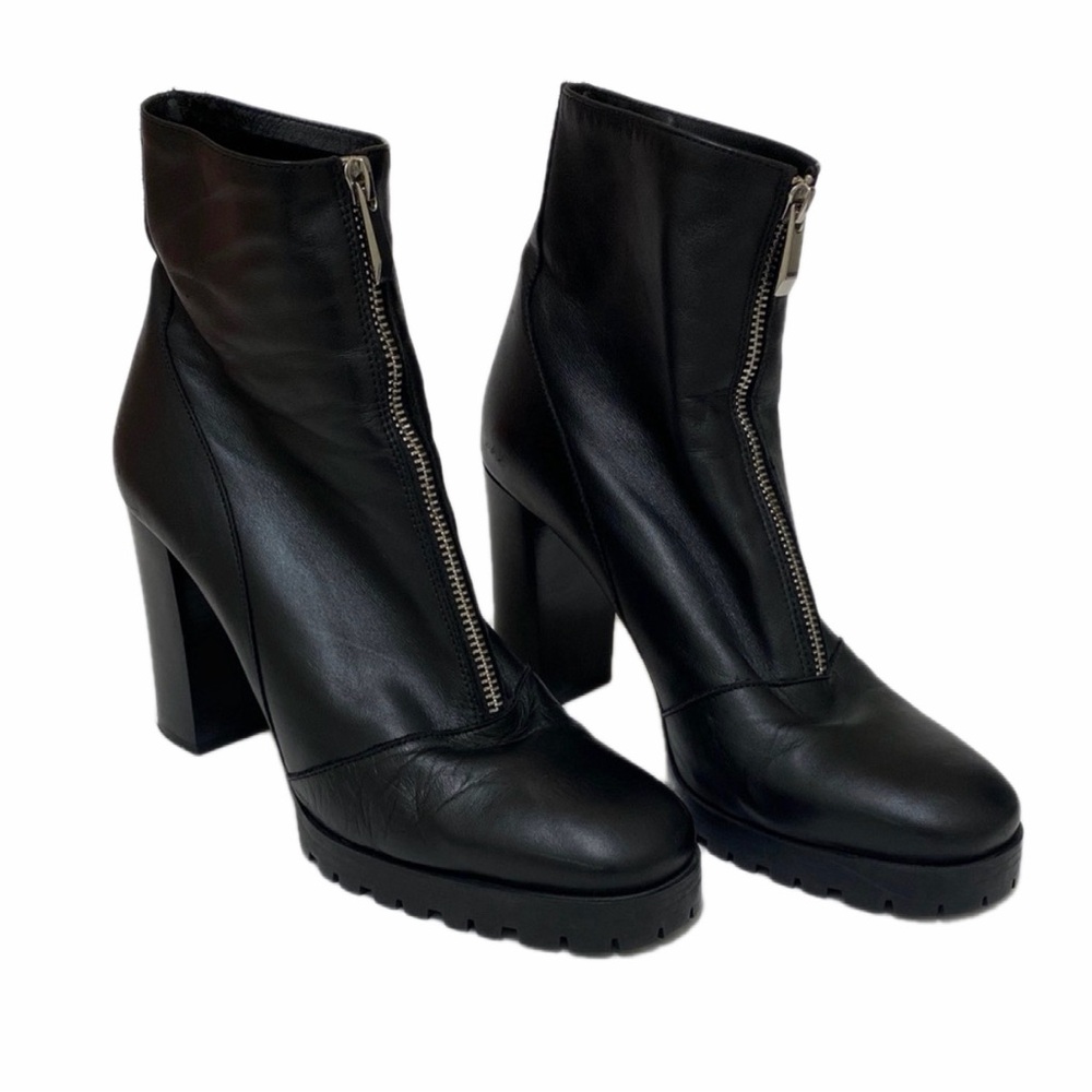 Zara Trafaluc  Leather Grunge Chunky Block Heel Biker Boots  Lug Sole size 40